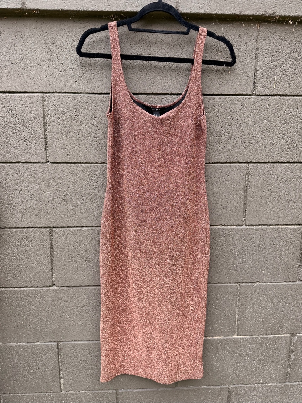 Forever 21 Rose Gold Shimmer Midi Slip Dress